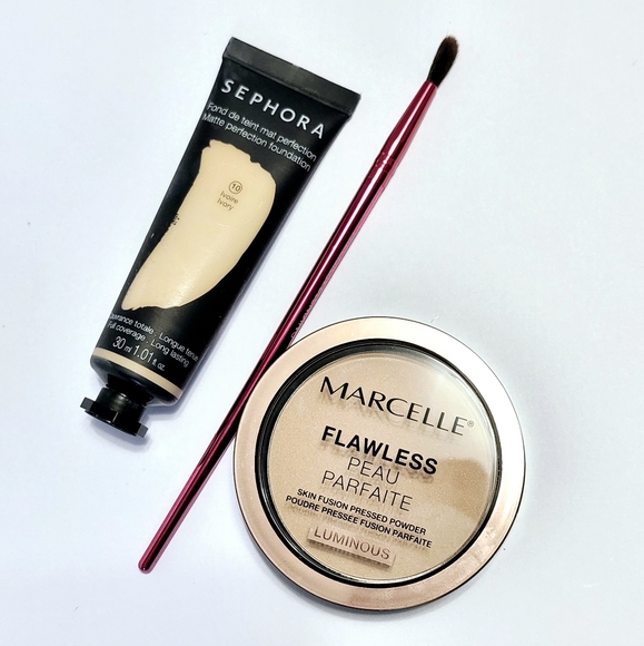 3pc Set Sephora Ivory Matte Foundation Marcelle Luminous Beige Powder & Brush - Picture 1 of 4